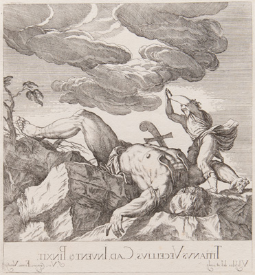 Titian etching from 1682 DAVID and goliath